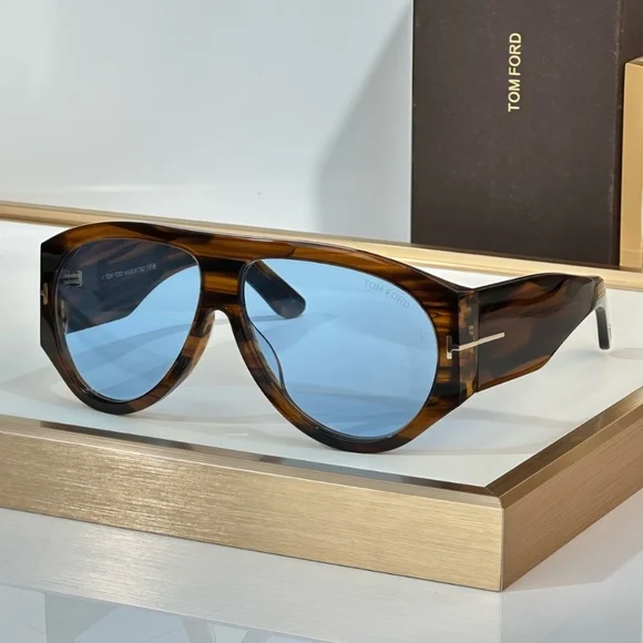 Tom Ford BRONSON Striped Brown Blue Sunglasses 60mm NWT - Picture 6 of 10